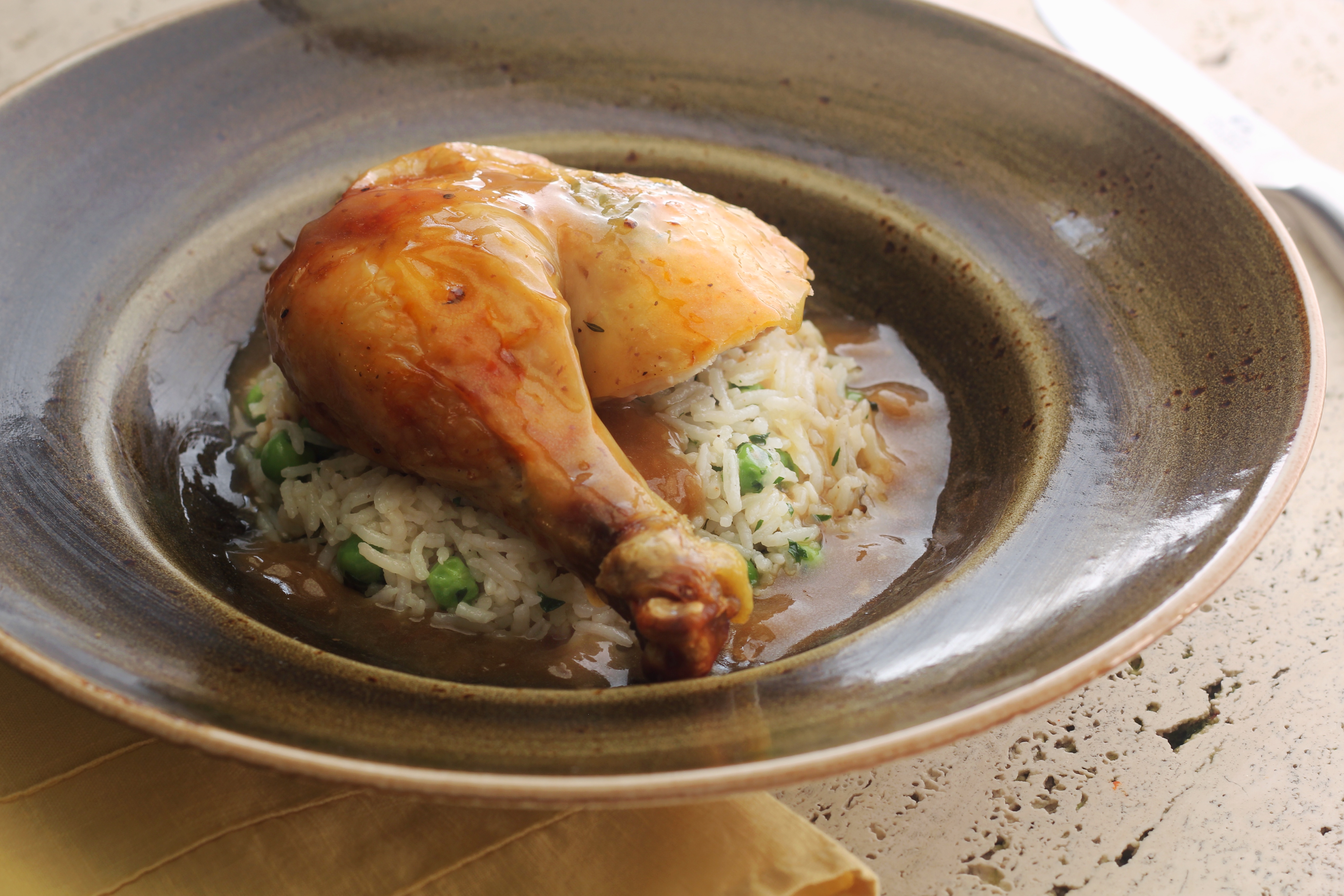 Herb Stuffed Roasted Chicken With Reduced Pan Gravy, And Herbed Rice ...